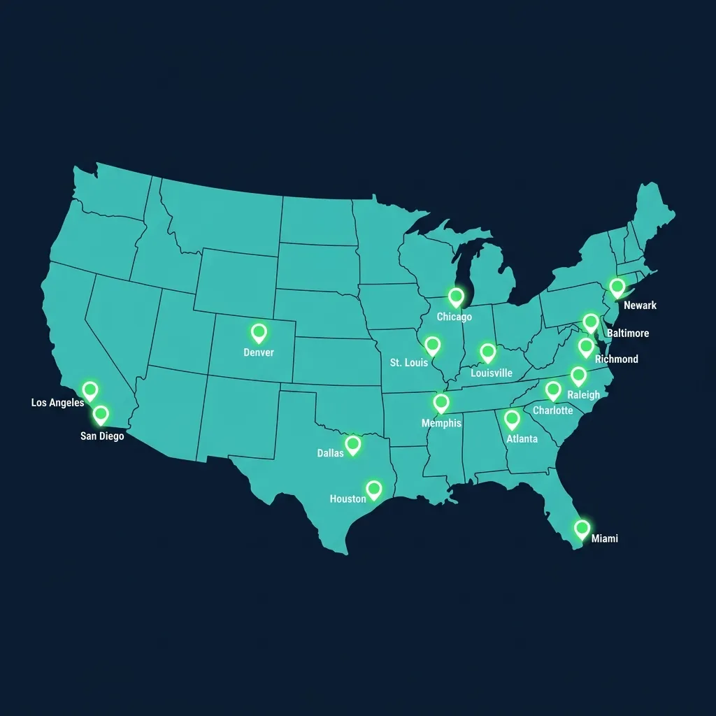 Optimum SCR nationwide coverage — 16 markets across the US